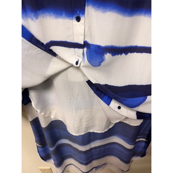 BELLA DAHL Wave Print V-Neck Short Sleeve Maxi Shirt Dress, Sz S - Picture 7 of 15